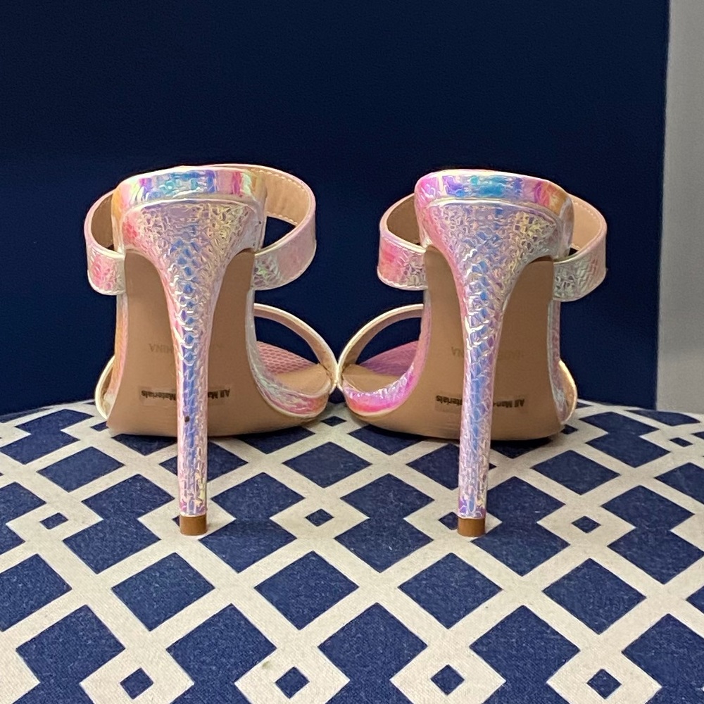 White pink iridescent mermaid two strap mule heels - Picture 5 of 5
